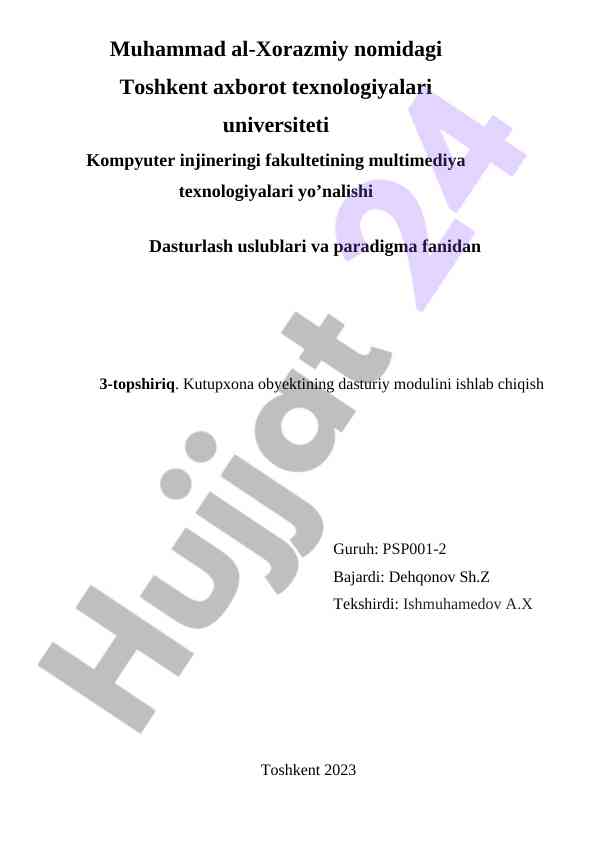 Kutupxona ob'ektining dasturiy modulini ishlab chiqish