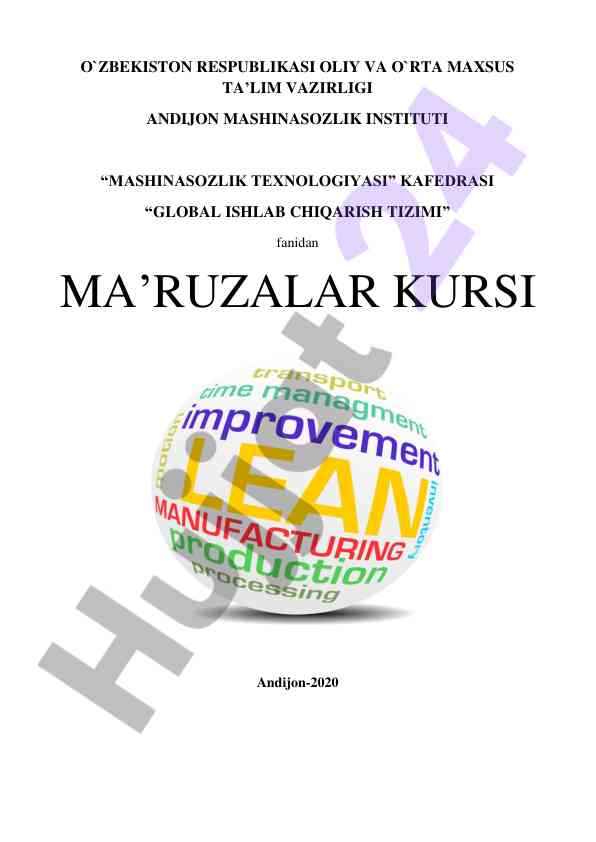 Mashinasozlik texnologiyasi fanidan ma’ruzalar kursi