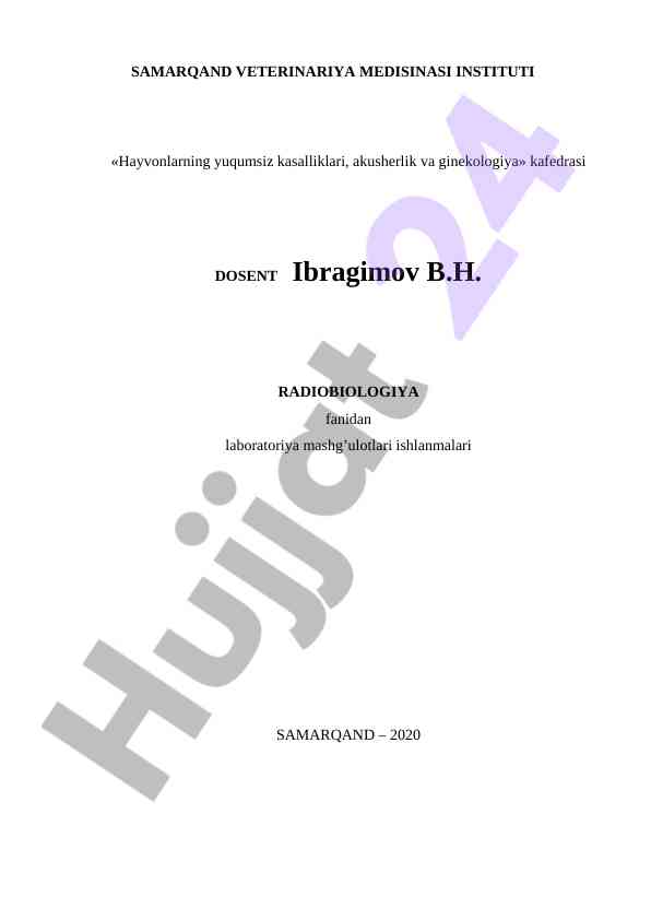 Laboratoriya mashg’ulotlari bo’yicha yo’riqnoma