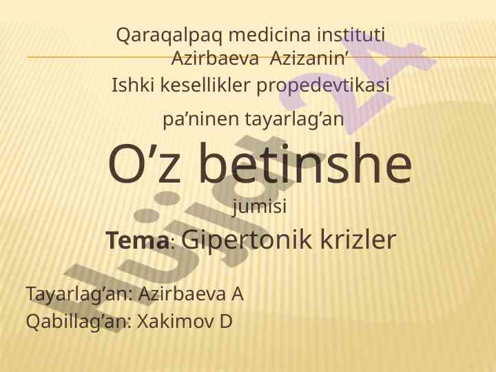 Gipertonik krizler: sabablar va mexanizmlar