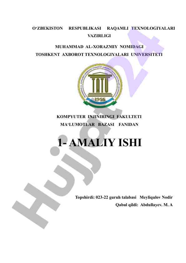 Ma’lumotlar bazasi loyihalash amaliy ishlari
