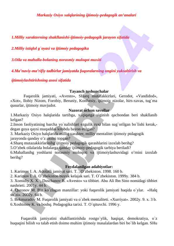 Ijtimoiy-pedagogik an'analarning markaziy osiyodagi roli