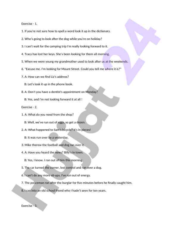 Exercise practice for vocabulary and understanding
