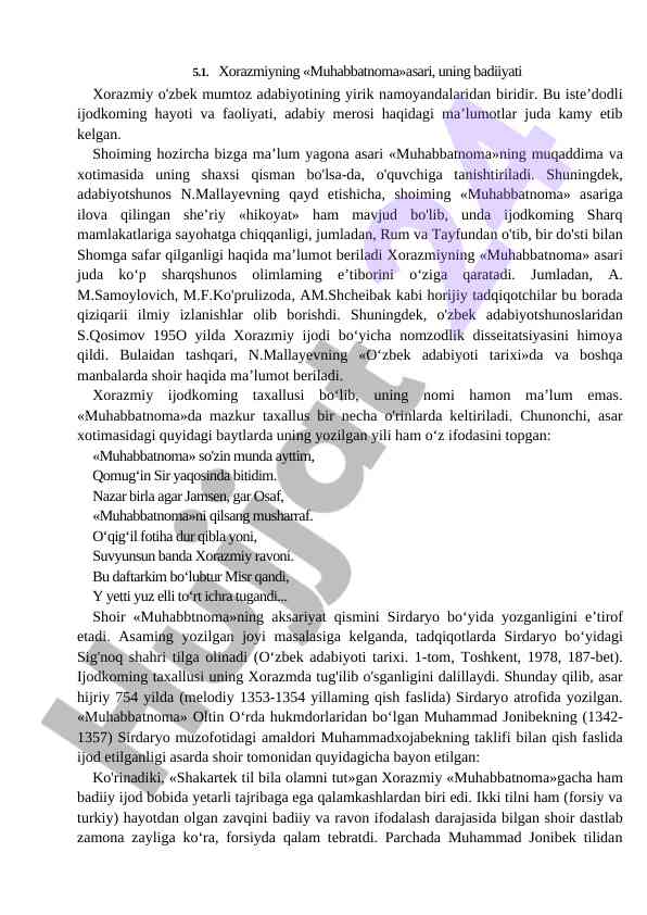 Xorazmiyning muhabbatnoma asarining badiiyati