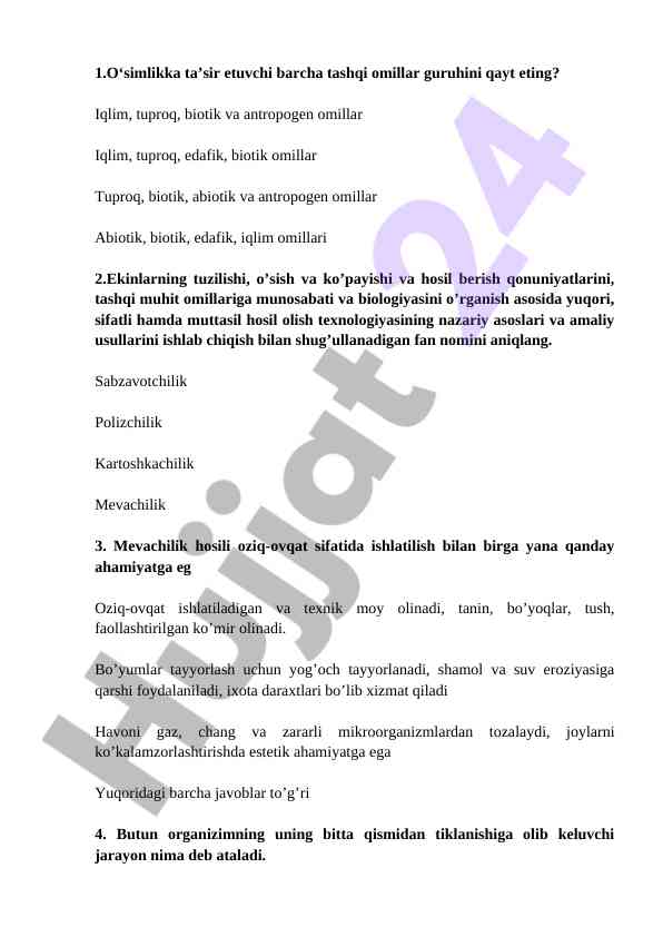O‘simliklarni o‘sishiga ta’sir etuvchi omillar