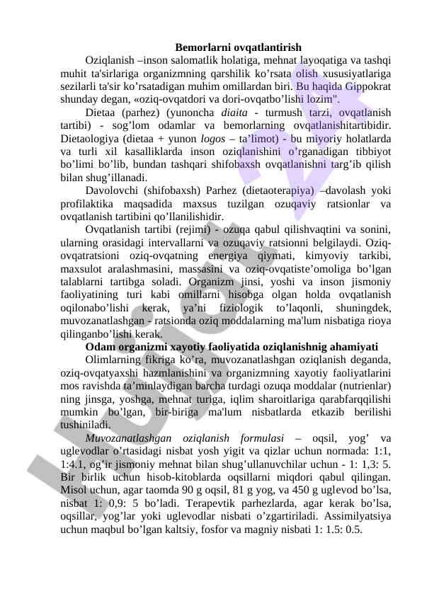 Oziqlanishning salomatlikka ta'siri va parhez