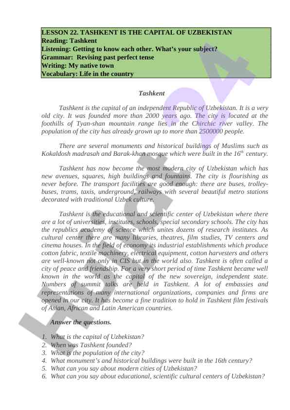 Tashkent shahri va uning tarixi