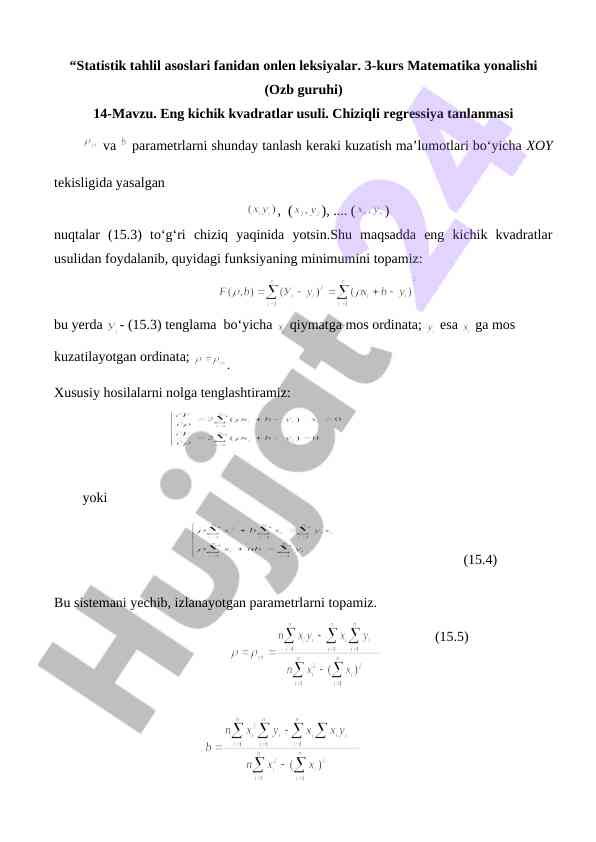 Eng kichik kvadratlar usuli va chiziqli regressiya