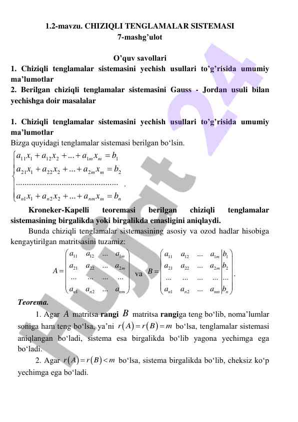 Chiziqli tenglamalar sistemasini yechish usullari
