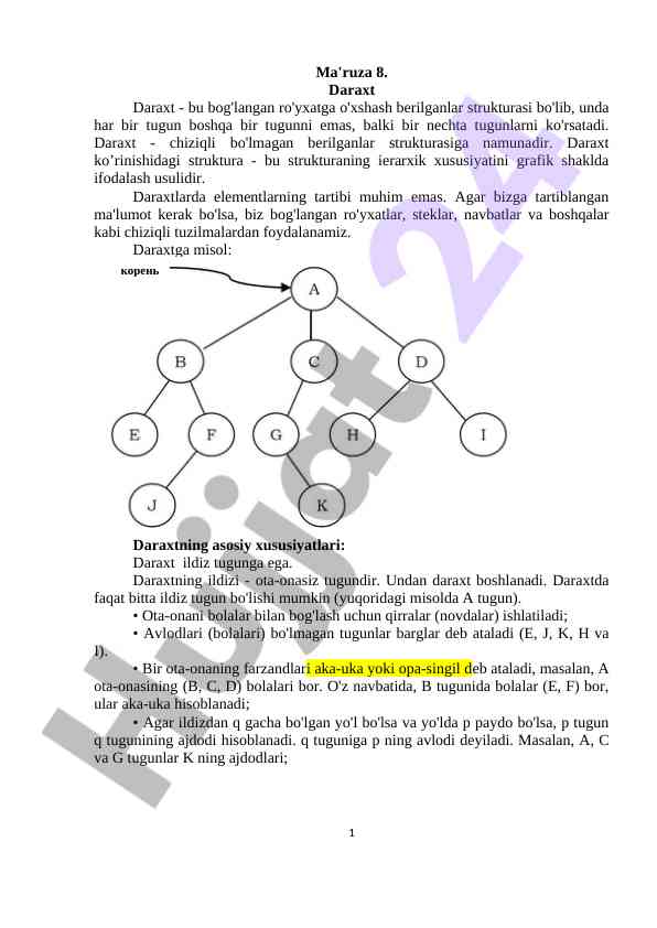 Daraxt tuzilmalari haqida ma'ruza