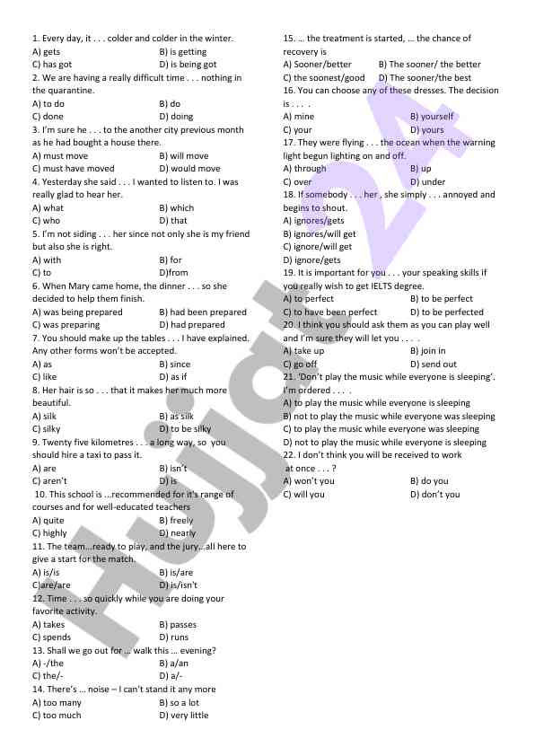 English grammar test questions for beginners