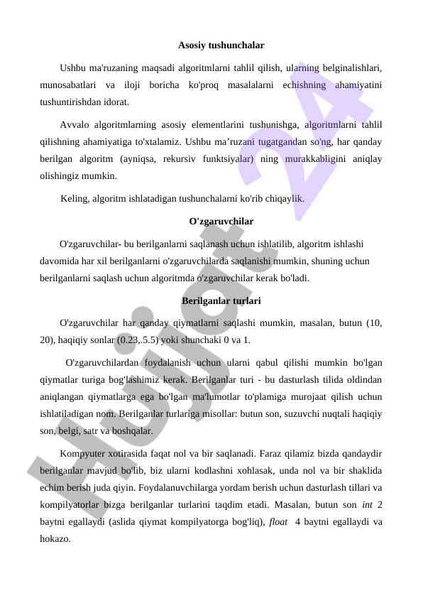 Algoritmlarni tahlil qilish va o'zgaruvchilar