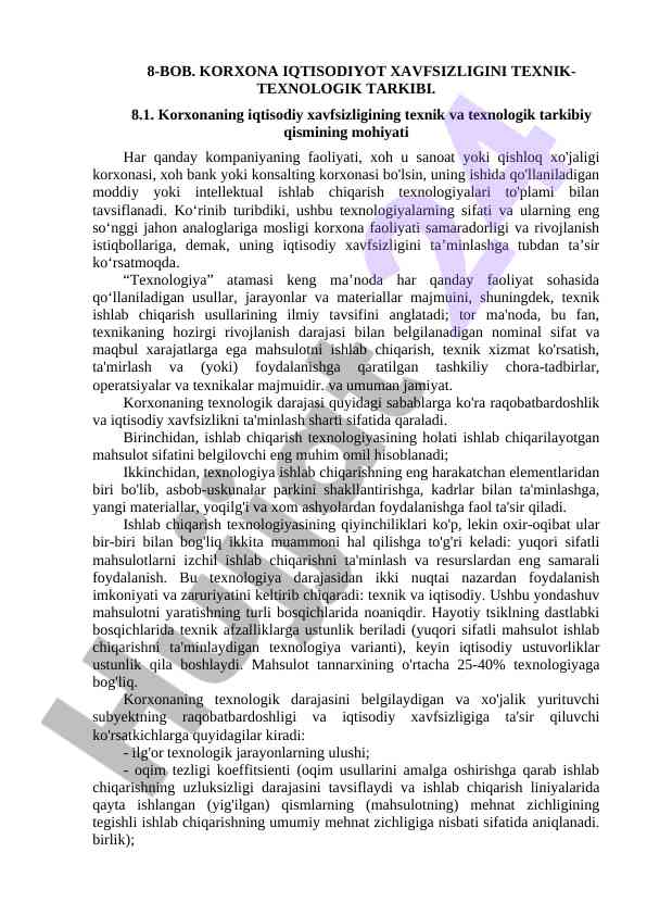 Texnologiyalarning iqtisodiy xavfsizlikdagi roli