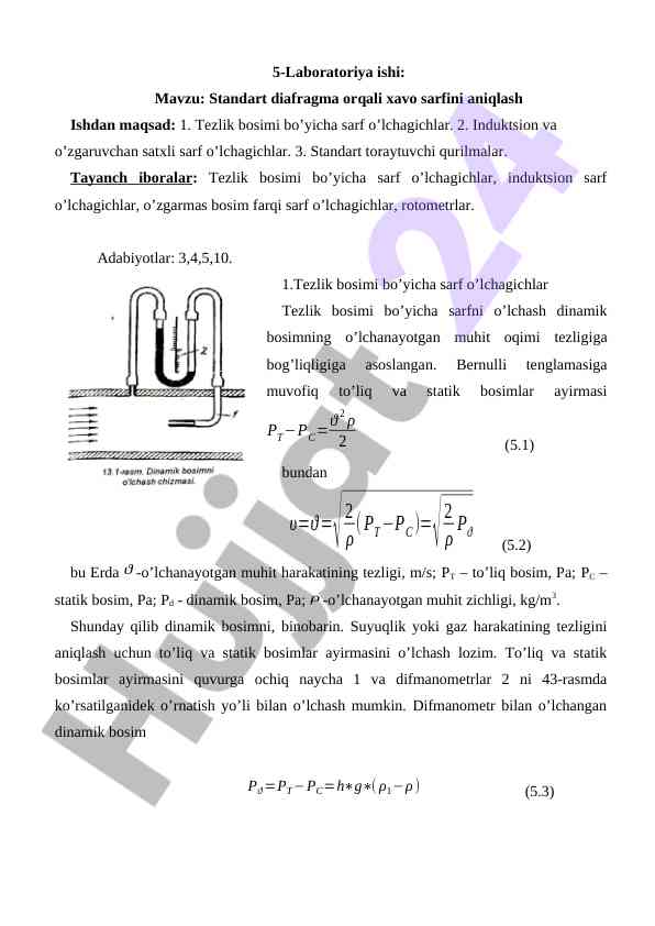 Standart diafragma orqali xavo sarfini aniqlash