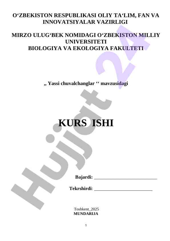 Yassi chuvalchanglar mavzusidagi kurs ishlari