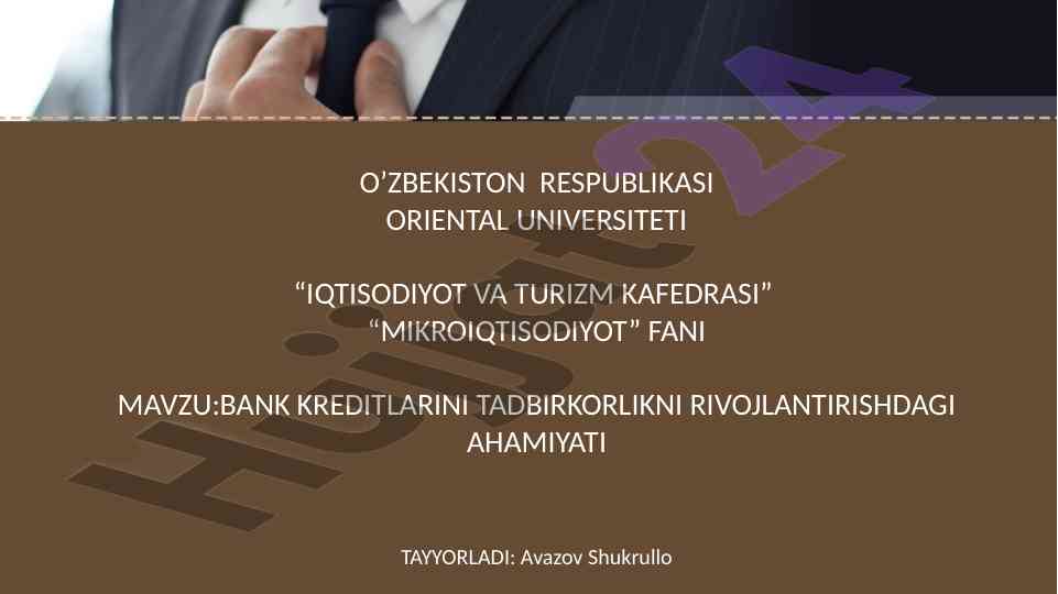 Bank kreditlarining tadbirkorlikni rivojlantirishdagi ahmiyati