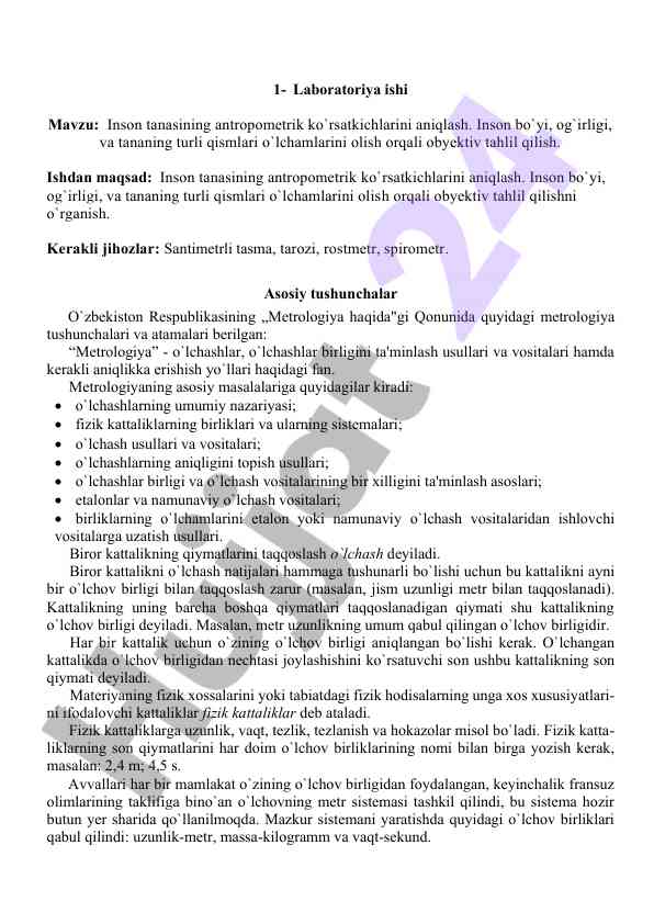 Inson tanasining antropometrik ko‘rsatkichlari aniqlash