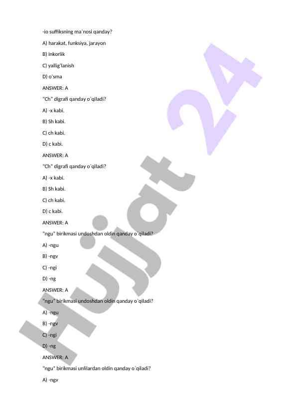 O‘qish qoidalari va digraflar testi