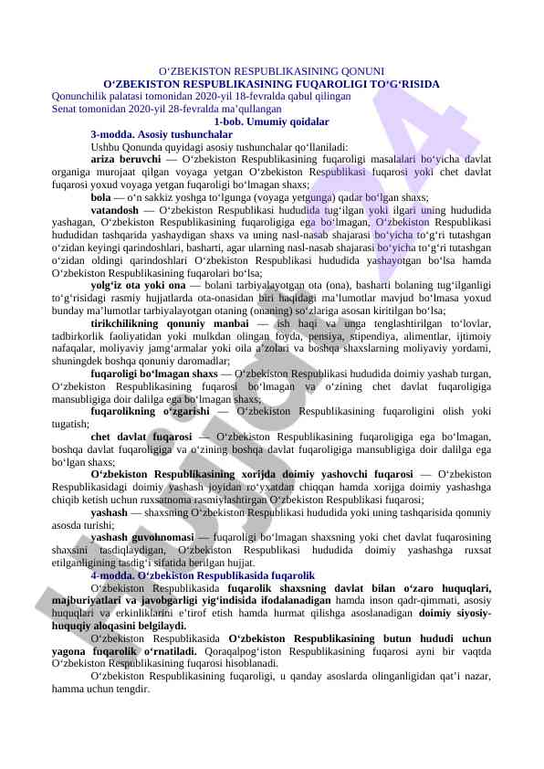 O‘zbekiston respublikasi fuqaroligi to‘g‘risida qonun