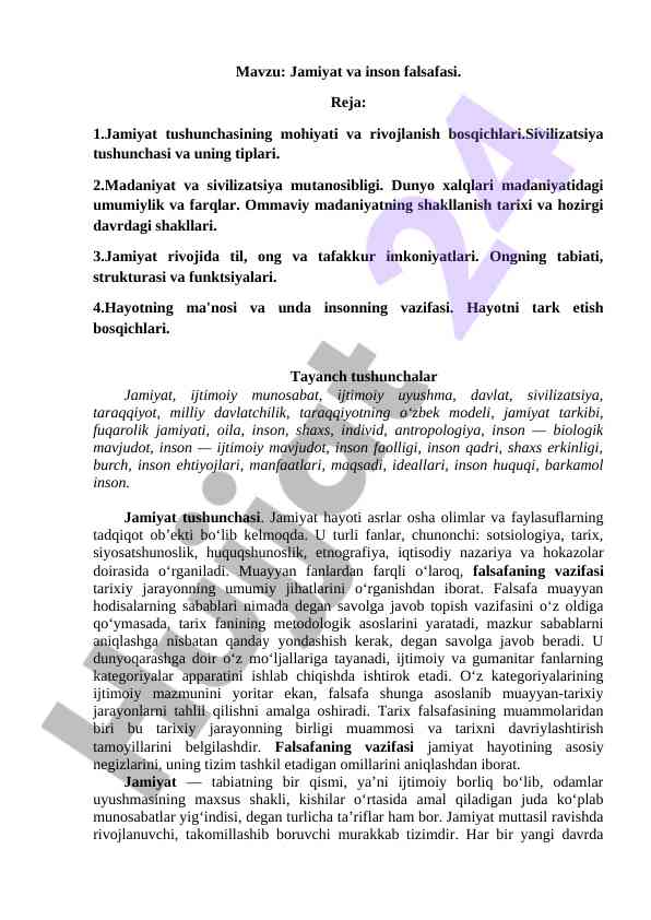 Jamiyat va inson falsafasi tahlili