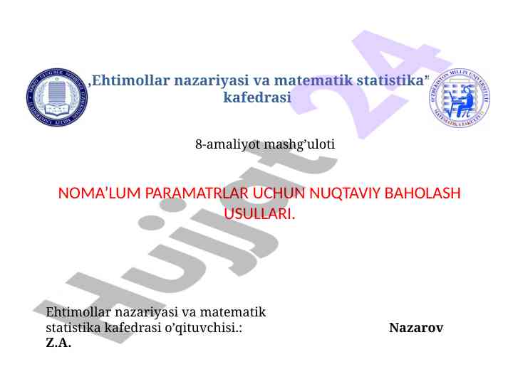 Ehtimollar nazariyasi va matematik statistika