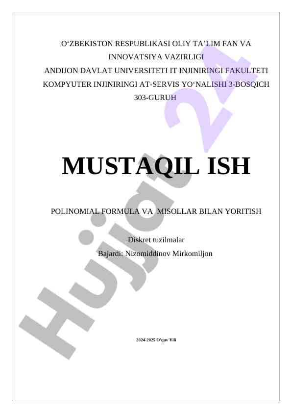 Polinomial formula va misollar bilan yoritish