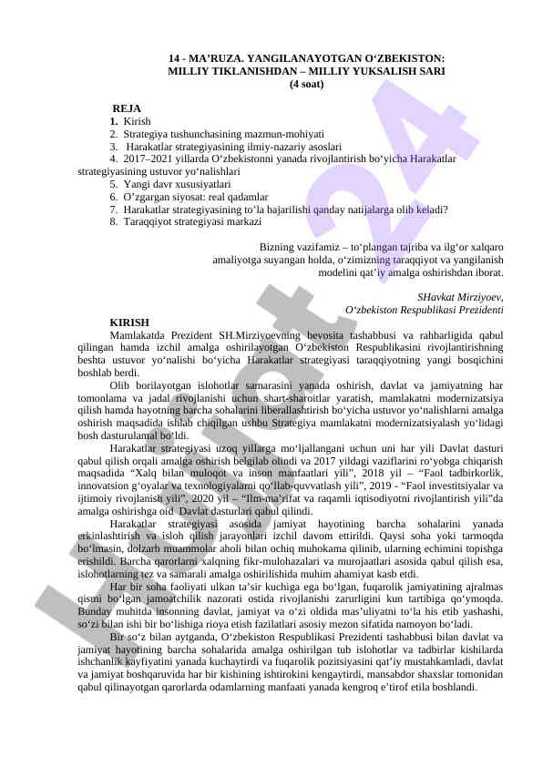 Yangilanayotgan o‘zbekiston: milliy tiklanish va rivojlanish