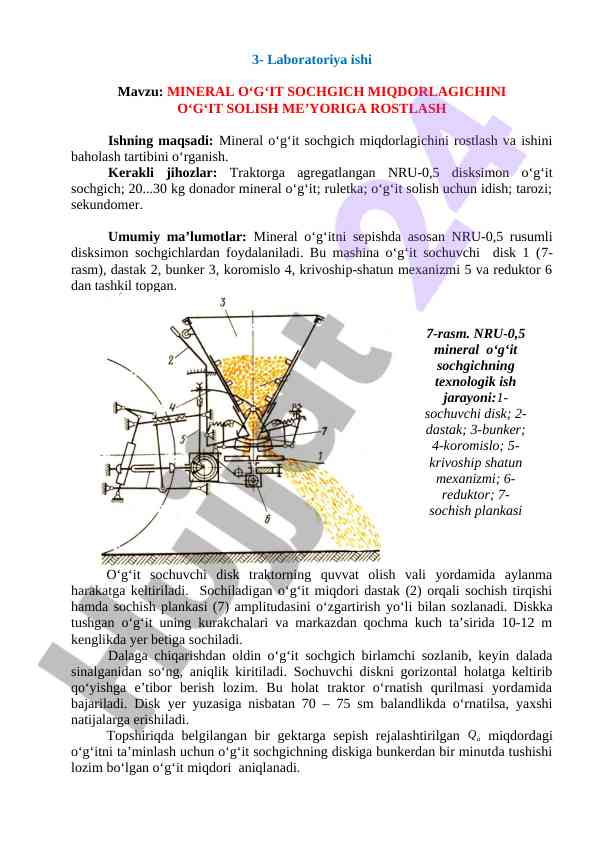 Mineral o‘g‘it sochgich miqdorlagichini rashlash