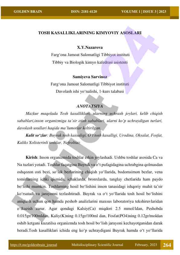Tosh kasalliklari va ularning kimyoviy asoslari