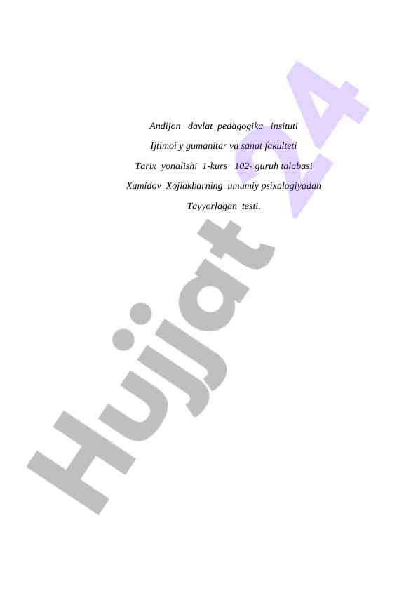 Umumiy psixologiyadan test savollari