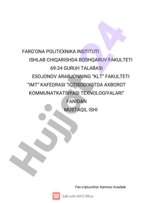 Algoritm tushunchasi va iqtisodiyotdagi o'rni