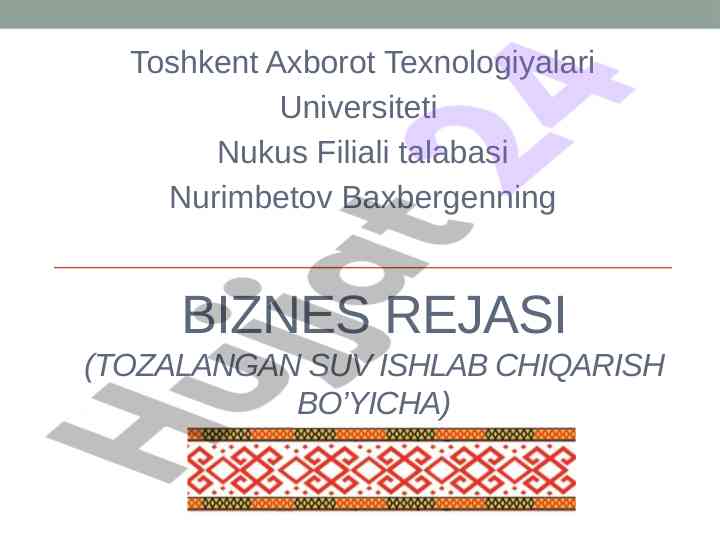 Tozalangan suv ishlab chiqarish biznes rejasi