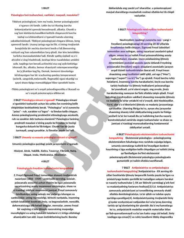 Tibbiyot psixologiyasi tushunchalari va vazifalari