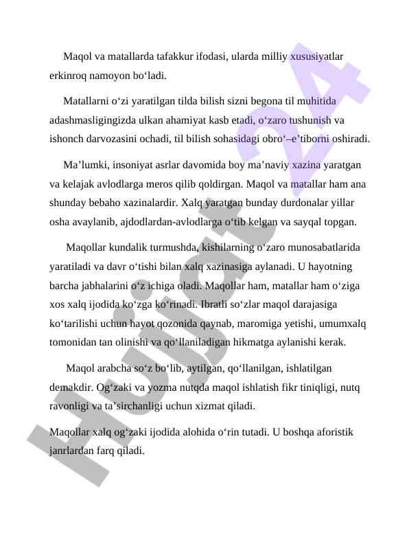 Maqol va matallarda tafakkur ifodasi