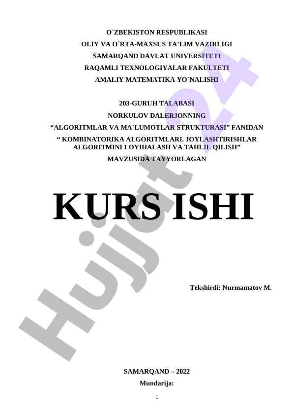 Kombinatorika algoritmlari loyihalash va tahlil