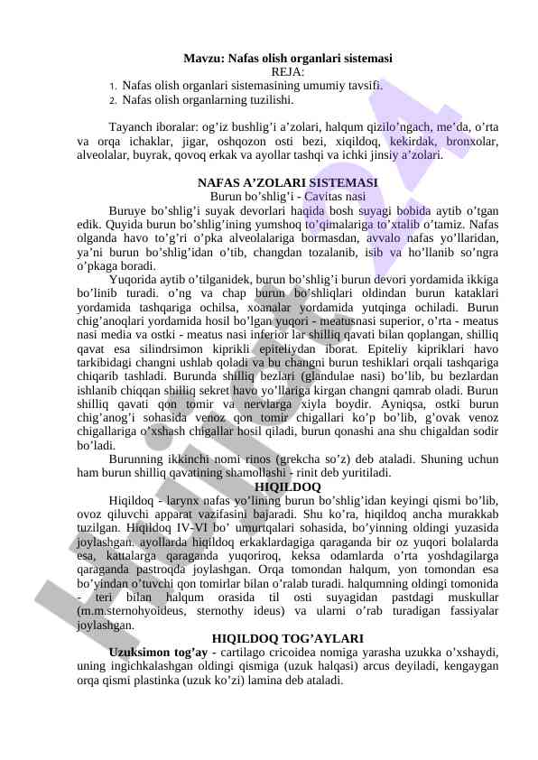 Nafas olish organlari sistema tahlili
