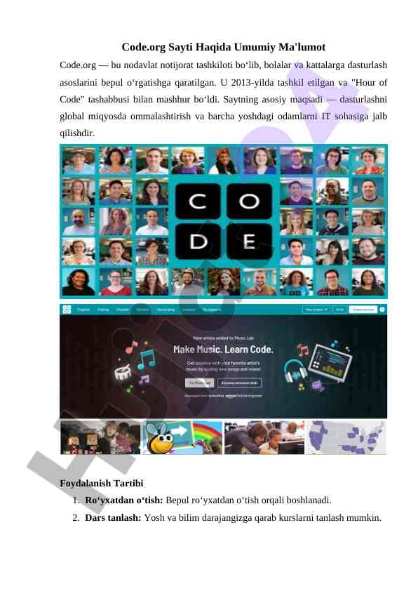 Code.org sayti haqida umumiy ma'lumot