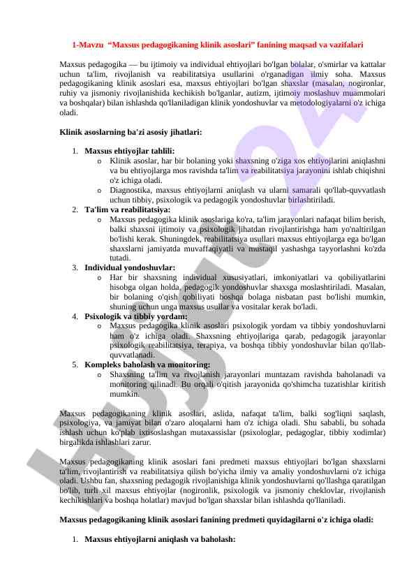Maxsus pedagogikaning klinik asoslari