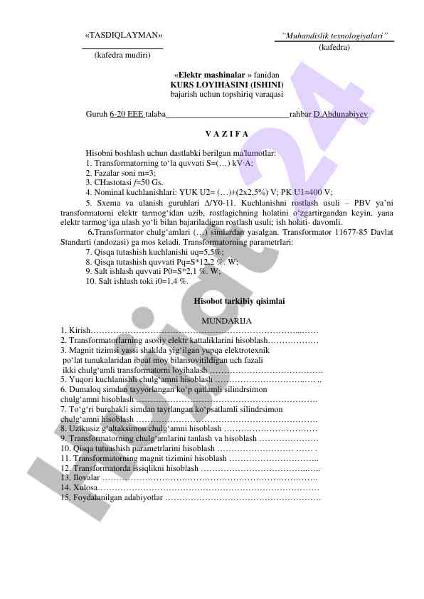 Transformator bilan elektr energiya tizimlari