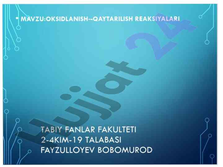Oksidlanish qaytarilish reaksiyalari tenglamalari