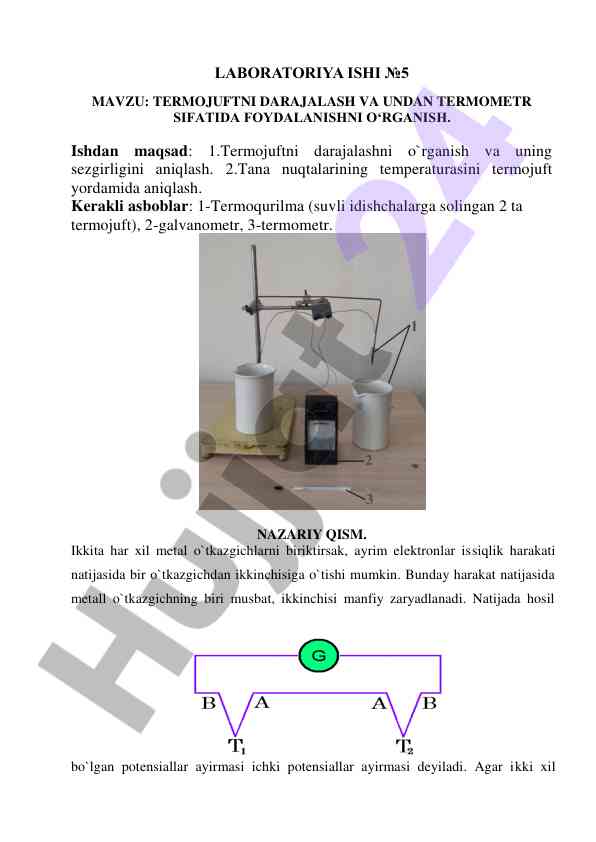 Termojuftni darajalash va termometr sifatida foydalanish