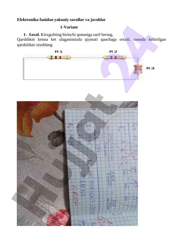 Elektronika fanidan yakuniy savollar va javoblar