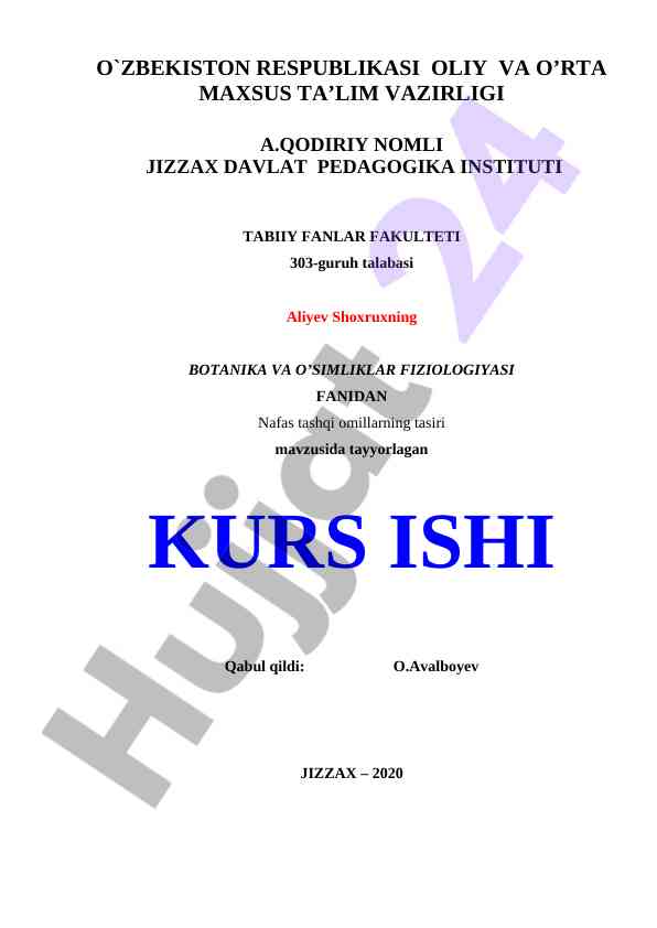 Nafas tashqi omillarning tasiri mavzusida kurs ismi