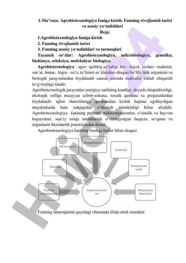 Agrobiotexnologiya faniga kirish ma’ruza