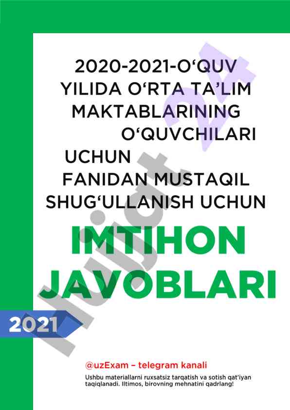 Mustaqil shug‘ullanish uchun ingliz tili imtihon javoblari