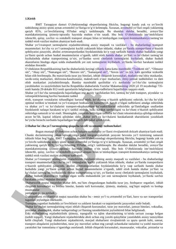 Avtomobil yo'llarini rejalashtirish asoslari