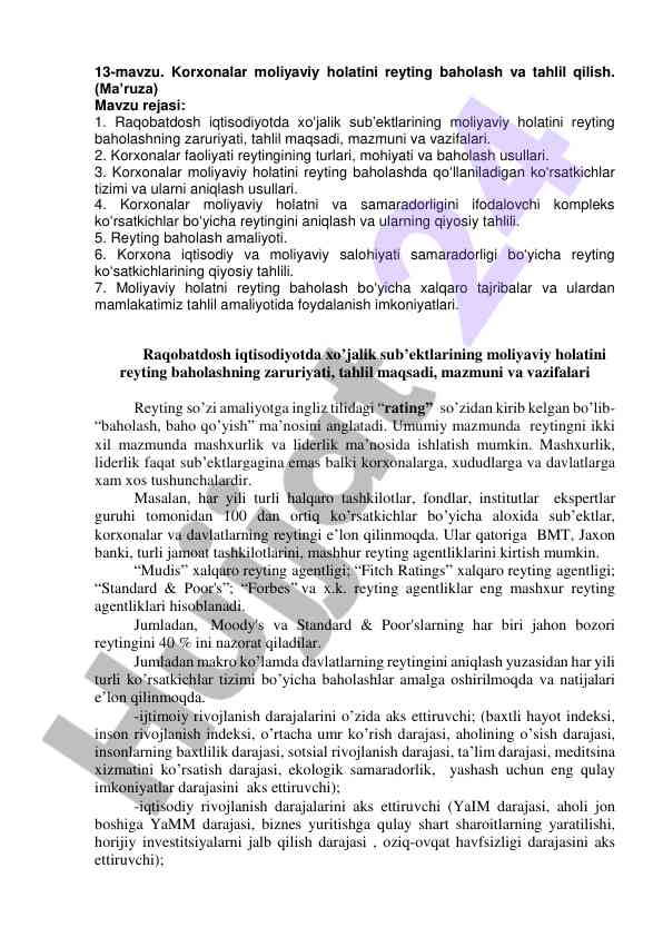 Korxonalar moliyaviy holatini reyting baholash