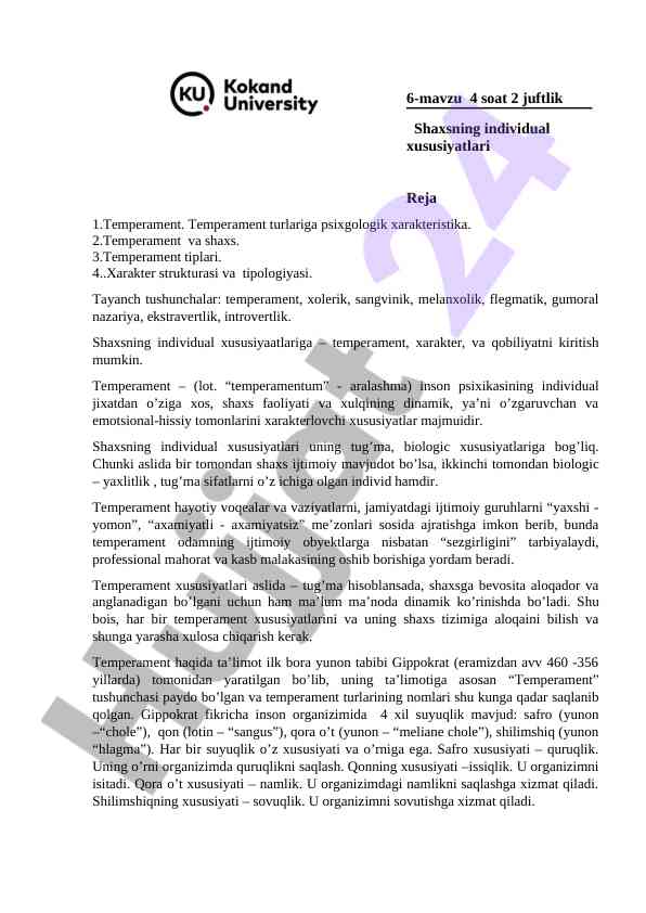 Individual xususiyatlar va temperament turlari