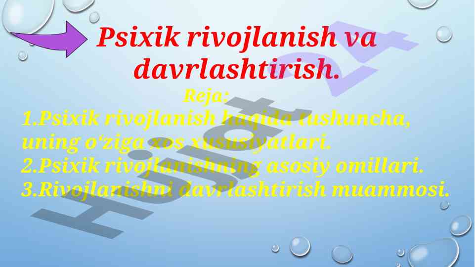 Psixik rivojlanish va davrlashtirish asoslari