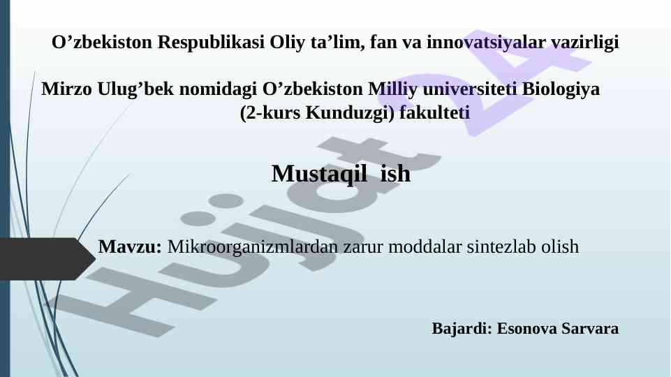 Mikroorganizmlardan zarur moddalar sintezlab olish